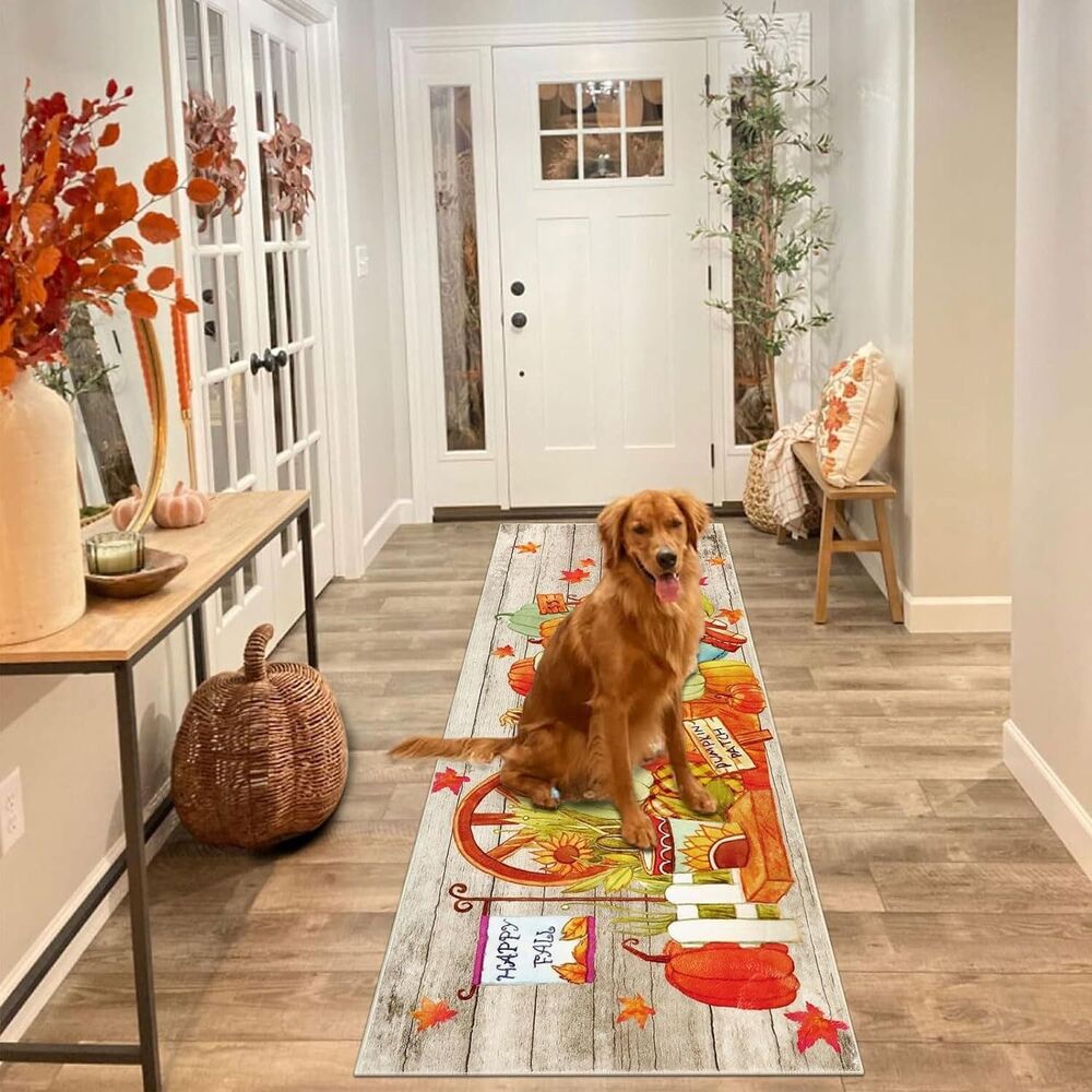 Harvest Pumpkin Fall Runner Rug Farmhouse Fall Decoration Floor Mat 2x6ft - Picture 4 of 8